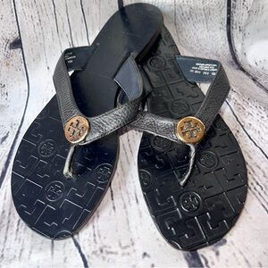 Tory Burch Thora Flip Flop Black Leather Strap Size 10 FLAW